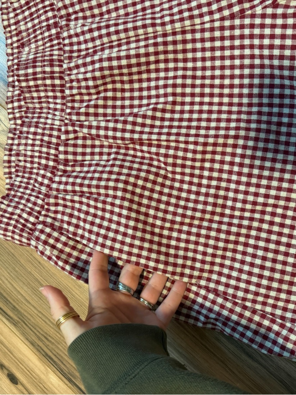 High-Waist Red Gingham Women’s Shorts - Picture 2 of 4